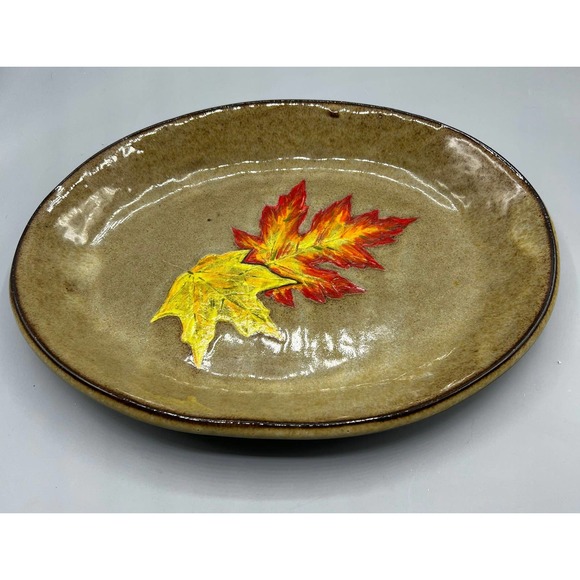 Vintage Autumn Decor Fall Leaves Serving Platter Maple Leaves Pottery - Picture 6 of 9
